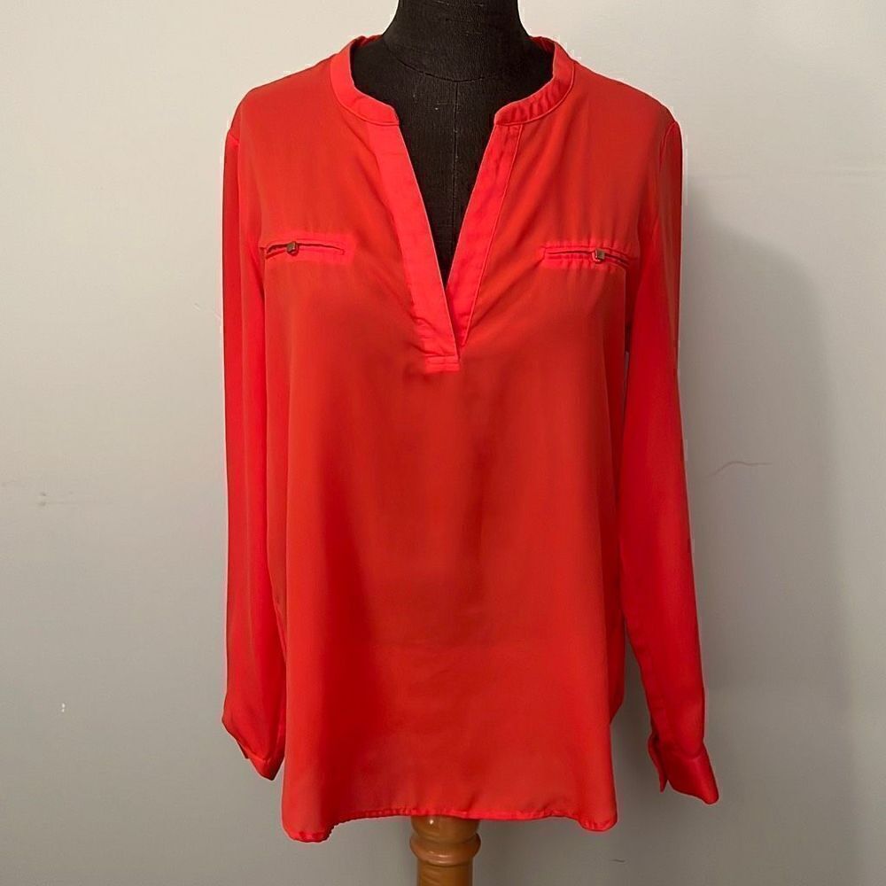 Mossimo Women's Pullover V-Neck Long Sleeves Dress Up Top Orange Size M